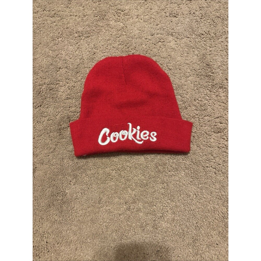 Cookies Embroidered Knitted Hat Knitted Hat Sleeve Warm Cold Hat Red W/ White